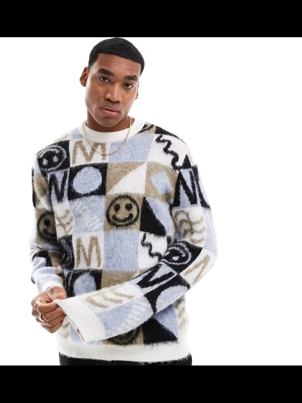 Asos Design Mens Relaxed Fluffy Sweater All Over Print Small